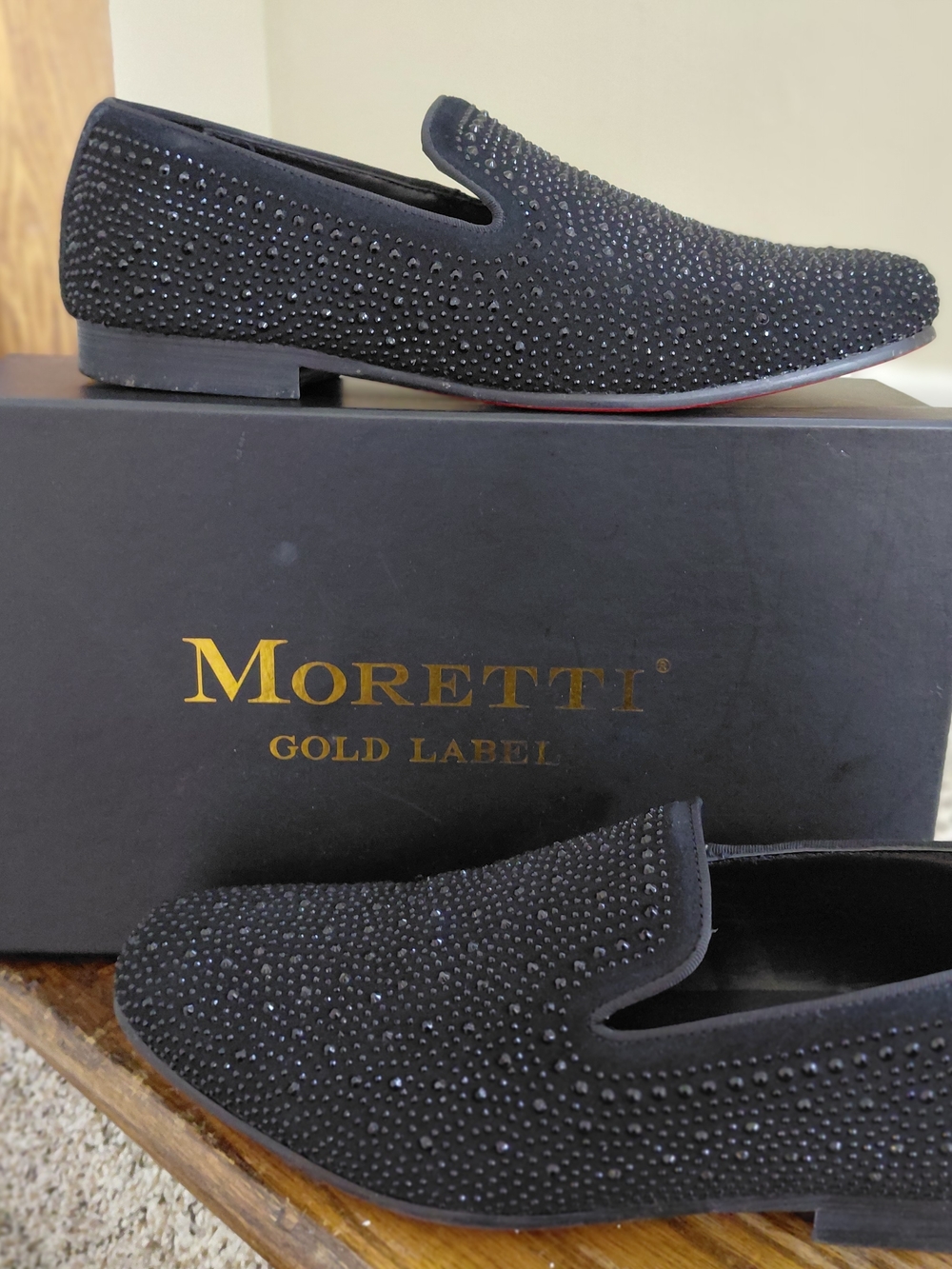 Men's Black Crystal-Stud Slip-On Loafers